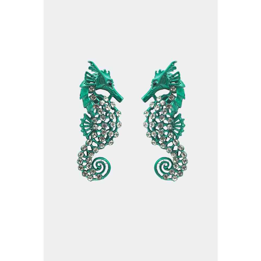 Voodoo Vixen - Rhinestone Seahorse Ohrringe - Blau